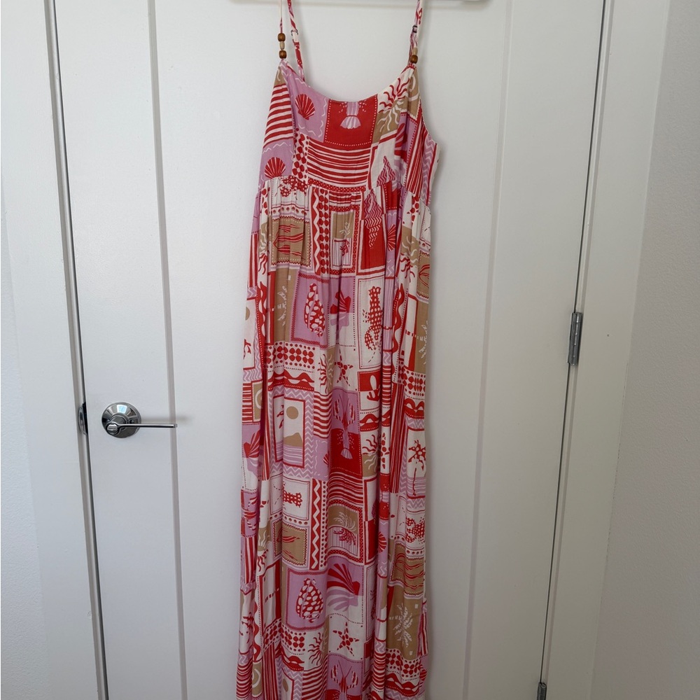 Gina Bacconi Red, Pink & Beige Printed Maxi Dress